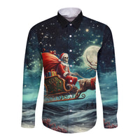 Skeleton Santa Claus Long Sleeve Button Shirt Santa Claus Is Coming To Town - Wonder Print Shop