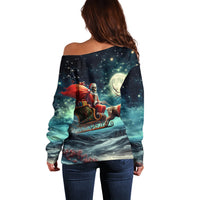 Skeleton Santa Claus Off Shoulder Sweater Santa Claus Is Coming To Town - Wonder Print Shop