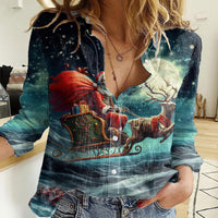 Skeleton Santa Claus Women Casual Shirt Santa Claus Is Coming To Town - Wonder Print Shop