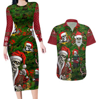 Skeleton Santa Claus Couples Matching Long Sleeve Bodycon Dress and Hawaiian Shirt Multi Skeleton Santa Pattern Ugly Christmas - Wonder Print Shop