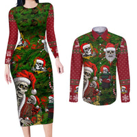 Skeleton Santa Claus Couples Matching Long Sleeve Bodycon Dress and Long Sleeve Button Shirt Multi Skeleton Santa Pattern Ugly Christmas - Wonder Print Shop