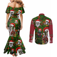 skeleton-santa-claus-couples-matching-mermaid-dress-and-long-sleeve-button-shirt-multi-skeleton-santa-pattern-ugly-christmas