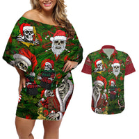 Skeleton Santa Claus Couples Matching Off Shoulder Short Dress and Hawaiian Shirt Multi Skeleton Santa Pattern Ugly Christmas - Wonder Print Shop