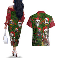 Skeleton Santa Claus Couples Matching Off The Shoulder Long Sleeve Dress and Hawaiian Shirt Multi Skeleton Santa Pattern Ugly Christmas - Wonder Print Shop