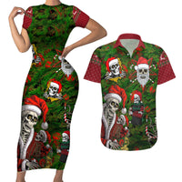 Skeleton Santa Claus Couples Matching Short Sleeve Bodycon Dress and Hawaiian Shirt Multi Skeleton Santa Pattern Ugly Christmas - Wonder Print Shop