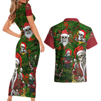 Skeleton Santa Claus Couples Matching Short Sleeve Bodycon Dress and Hawaiian Shirt Multi Skeleton Santa Pattern Ugly Christmas - Wonder Print Shop