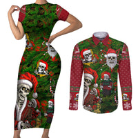 Skeleton Santa Claus Couples Matching Short Sleeve Bodycon Dress and Long Sleeve Button Shirt Multi Skeleton Santa Pattern Ugly Christmas - Wonder Print Shop