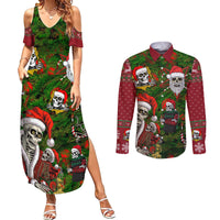 Skeleton Santa Claus Couples Matching Summer Maxi Dress and Long Sleeve Button Shirt Multi Skeleton Santa Pattern Ugly Christmas - Wonder Print Shop