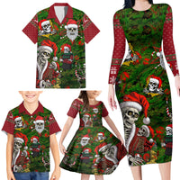 Skeleton Santa Claus Family Matching Long Sleeve Bodycon Dress and Hawaiian Shirt Multi Skeleton Santa Pattern Ugly Christmas - Wonder Print Shop