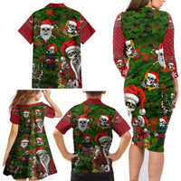 Skeleton Santa Claus Family Matching Long Sleeve Bodycon Dress and Hawaiian Shirt Multi Skeleton Santa Pattern Ugly Christmas - Wonder Print Shop