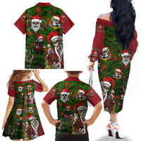 Skeleton Santa Claus Family Matching Off Shoulder Long Sleeve Dress and Hawaiian Shirt Multi Skeleton Santa Pattern Ugly Christmas - Wonder Print Shop