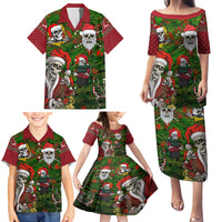 Skeleton Santa Claus Family Matching Puletasi Dress and Hawaiian Shirt Multi Skeleton Santa Pattern Ugly Christmas - Wonder Print Shop