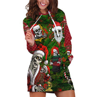 Skeleton Santa Claus Hoodie Dress Multi Skeleton Santa Pattern Ugly Christmas - Wonder Print Shop