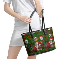 Skeleton Santa Claus Leather Tote Bag Multi Skeleton Santa Pattern Ugly Christmas - Wonder Print Shop