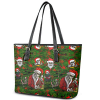 Skeleton Santa Claus Leather Tote Bag Multi Skeleton Santa Pattern Ugly Christmas - Wonder Print Shop