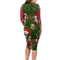 Skeleton Santa Claus Long Sleeve Bodycon Dress Multi Skeleton Santa Pattern Ugly Christmas - Wonder Print Shop