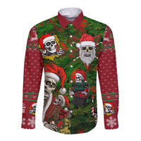 Skeleton Santa Claus Long Sleeve Button Shirt Multi Skeleton Santa Pattern Ugly Christmas - Wonder Print Shop