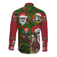 Skeleton Santa Claus Long Sleeve Button Shirt Multi Skeleton Santa Pattern Ugly Christmas - Wonder Print Shop