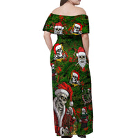 Skeleton Santa Claus Off Shoulder Maxi Dress Multi Skeleton Santa Pattern Ugly Christmas - Wonder Print Shop