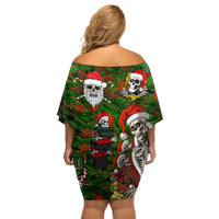Skeleton Santa Claus Off Shoulder Short Dress Multi Skeleton Santa Pattern Ugly Christmas - Wonder Print Shop