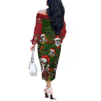 Skeleton Santa Claus Off The Shoulder Long Sleeve Dress Multi Skeleton Santa Pattern Ugly Christmas - Wonder Print Shop