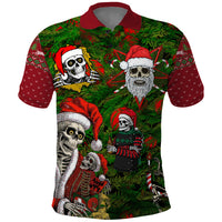 Skeleton Santa Claus Polo Shirt Multi Skeleton Santa Pattern Ugly Christmas - Wonder Print Shop