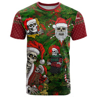 Skeleton Santa Claus T Shirt Multi Skeleton Santa Pattern Ugly Christmas - Wonder Print Shop