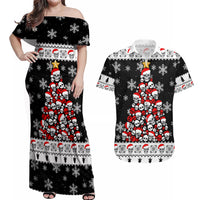 Skull Santa Couples Matching Off Shoulder Maxi Dress and Hawaiian Shirt Tree Skull Santa Ugly Christmas - Wonder Print Shop