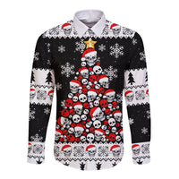 Skull Santa Long Sleeve Button Shirt Tree Skull Santa Ugly Christmas - Wonder Print Shop