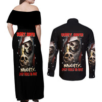 Skeleton Santa Claus Couples Matching Off Shoulder Maxi Dress and Long Sleeve Button Shirt Sorry Santa Naughty Just Feels So Nice - Wonder Print Shop