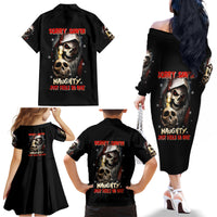 Skeleton Santa Claus Family Matching Off Shoulder Long Sleeve Dress and Hawaiian Shirt Sorry Santa Naughty Just Feels So Nice - Wonder Print Shop