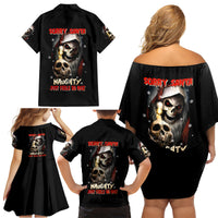 Skeleton Santa Claus Family Matching Off Shoulder Short Dress and Hawaiian Shirt Sorry Santa Naughty Just Feels So Nice - Wonder Print Shop