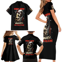 Skeleton Santa Claus Family Matching Short Sleeve Bodycon Dress and Hawaiian Shirt Sorry Santa Naughty Just Feels So Nice - Wonder Print Shop