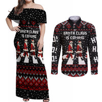 Skeleton Santa Claus Couples Matching Off Shoulder Maxi Dress and Long Sleeve Button Shirt Santa Claus Is Coming Cross Street - Wonder Print Shop