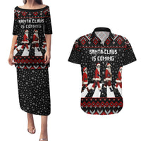 Skeleton Santa Claus Couples Matching Puletasi Dress and Hawaiian Shirt Santa Claus Is Coming Cross Street - Wonder Print Shop