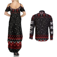 Skeleton Santa Claus Couples Matching Summer Maxi Dress and Long Sleeve Button Shirt Santa Claus Is Coming Cross Street - Wonder Print Shop