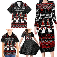 Skeleton Santa Claus Family Matching Long Sleeve Bodycon Dress and Hawaiian Shirt Santa Claus Is Coming Cross Street - Wonder Print Shop