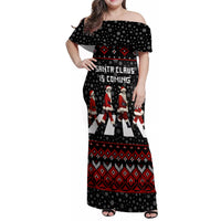 Skeleton Santa Claus Family Matching Off Shoulder Maxi Dress and Hawaiian Shirt Santa Claus Is Coming Cross Street - Wonder Print Shop