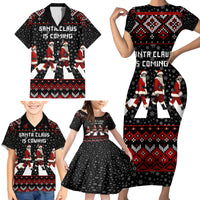 Skeleton Santa Claus Family Matching Short Sleeve Bodycon Dress and Hawaiian Shirt Santa Claus Is Coming Cross Street - Wonder Print Shop