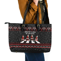 Skeleton Santa Claus Leather Tote Bag Santa Claus Is Coming Cross Street - Wonder Print Shop
