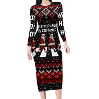 Skeleton Santa Claus Long Sleeve Bodycon Dress Santa Claus Is Coming Cross Street - Wonder Print Shop