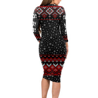 Skeleton Santa Claus Long Sleeve Bodycon Dress Santa Claus Is Coming Cross Street - Wonder Print Shop