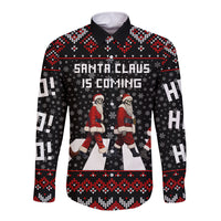 Skeleton Santa Claus Long Sleeve Button Shirt Santa Claus Is Coming Cross Street - Wonder Print Shop