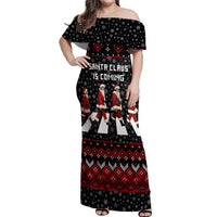 Skeleton Santa Claus Off Shoulder Maxi Dress Santa Claus Is Coming Cross Street - Wonder Print Shop