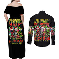Sugar Skull Santa Couples Matching Off Shoulder Maxi Dress and Long Sleeve Button Shirt The Good Girl In Me Got Tired So Bitch In Me Came Out - Wonder Print Shop