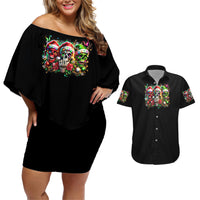 Sugar Skull Santa Couples Matching Off Shoulder Short Dress and Hawaiian Shirt The Good Girl In Me Got Tired So Bitch In Me Came Out - Wonder Print Shop