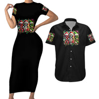 Sugar Skull Santa Couples Matching Short Sleeve Bodycon Dress and Hawaiian Shirt The Good Girl In Me Got Tired So Bitch In Me Came Out - Wonder Print Shop