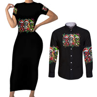 Sugar Skull Santa Couples Matching Short Sleeve Bodycon Dress and Long Sleeve Button Shirt The Good Girl In Me Got Tired So Bitch In Me Came Out - Wonder Print Shop
