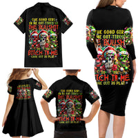 Sugar Skull Santa Family Matching Long Sleeve Bodycon Dress and Hawaiian Shirt The Good Girl In Me Got Tired So Bitch In Me Came Out - Wonder Print Shop