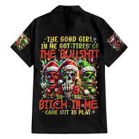 Sugar Skull Santa Family Matching Off Shoulder Long Sleeve Dress and Hawaiian Shirt The Good Girl In Me Got Tired So Bitch In Me Came Out - Wonder Print Shop